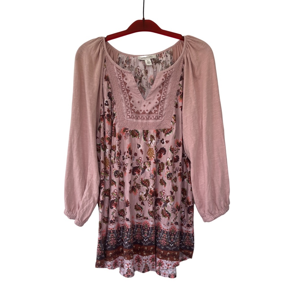 Vintage America Ladies' Peasant Mellow Floral Border Powder Pink Top Size XL